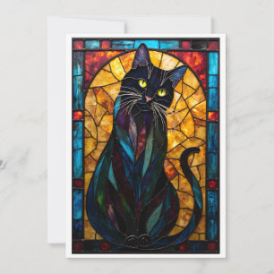 Tarjeta Gato negro plano lindo estilo vidrio emplomado