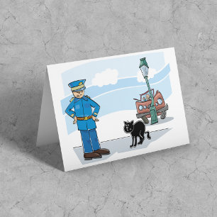 Tarjeta Gato negro policía de mala suerte y accidente