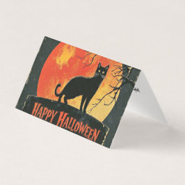 Tarjeta Gato Negro Retro Halloween Feliz Halloween Vintage
