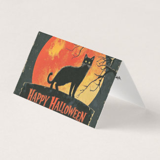 Tarjeta Gato Negro Retro Halloween Feliz Halloween Vintage