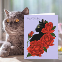 Gato Negro Rosas Rojas Lavanda Día de la Madre Aud