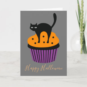 Tarjeta Gato negro tema naranja de Halloween