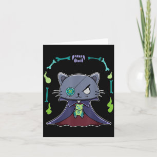 Tarjeta Gato Negro Vampiro Drácula Y Oso De Peluche Para