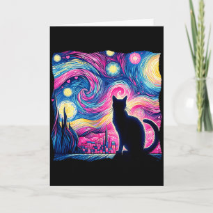 Tarjeta Gato Negro Van Gogh Noche Estrellada Arte Corazone