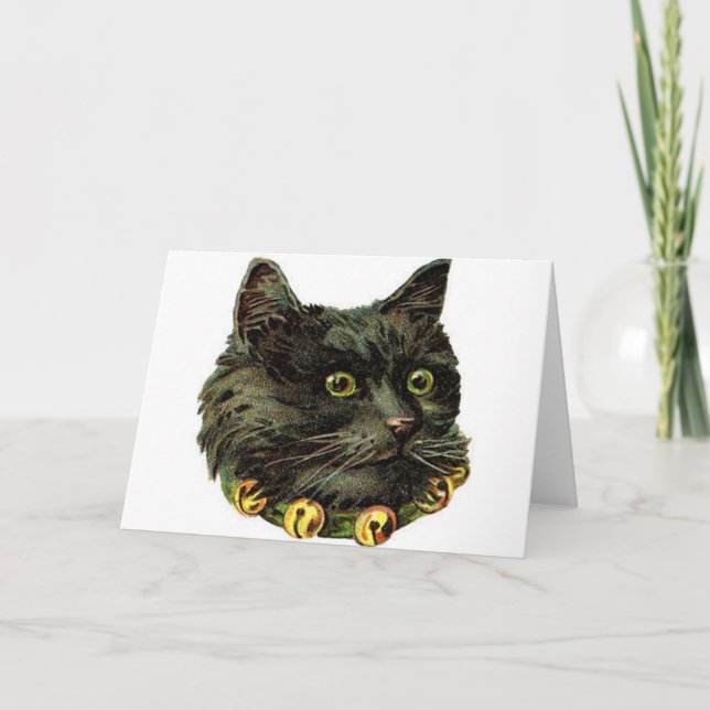 Tarjeta Gato negro victoriano con collar de campana (Anverso)