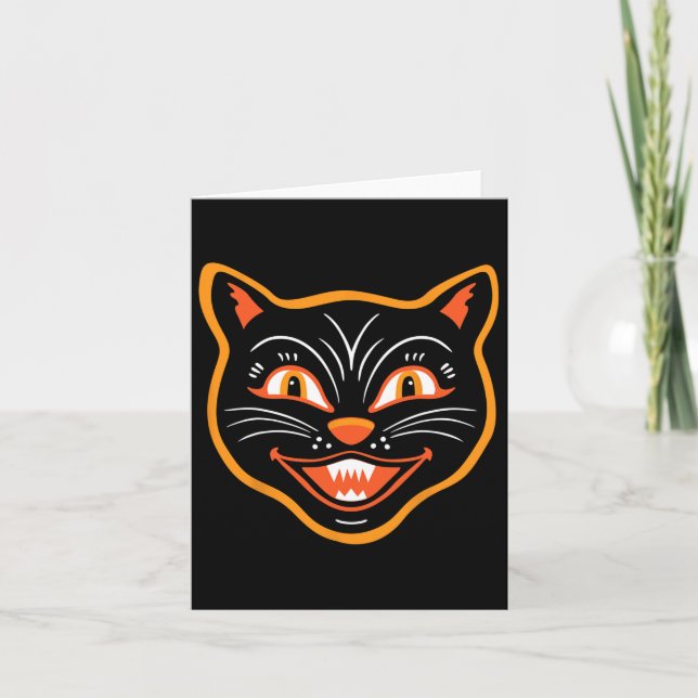 Tarjeta Gato negro vintage de Halloween (Anverso)