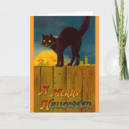 Tarjeta Gato Negro Vintage Halloween