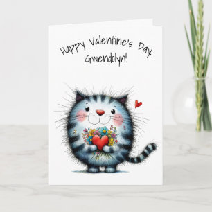 Tarjeta Gato negro y blanco adorable Feliz día de San Vale