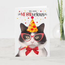 Tarjeta Gato negro y blanco MEOWveloz cumpleaños
