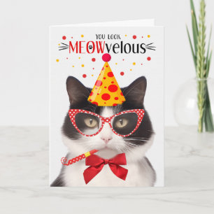 Tarjeta Gato negro y blanco MEOWveloz cumpleaños