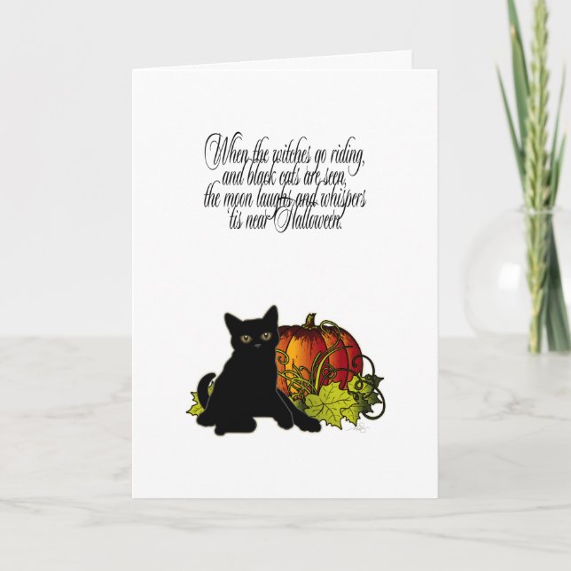 Tarjeta Gato negro y calabaza (Anverso)