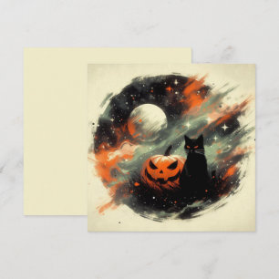 Tarjeta Gato Negro y Calabaza de Halloween