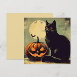 Tarjeta Gato Negro y Calabaza de Halloween