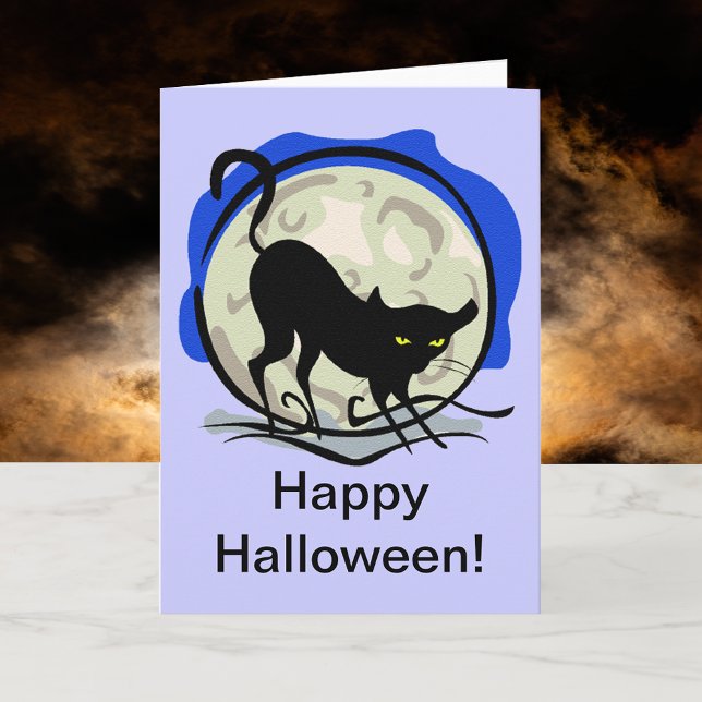 Tarjeta Gato negro y luna llena (Black Cat and Full Moon Card)