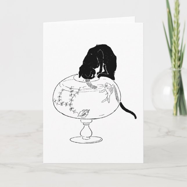 Tarjeta Gato negro y pez dorado, Alexandre Steinlen (Anverso)