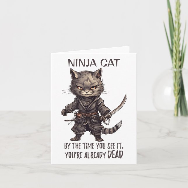 Tarjeta Gato Ninja, Samurái Japonés Gato Kawaii Tatuaje Di (Anverso)