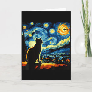 Tarjeta Gato Noche Estrellada Van Gogh Gatito Pintura Arte