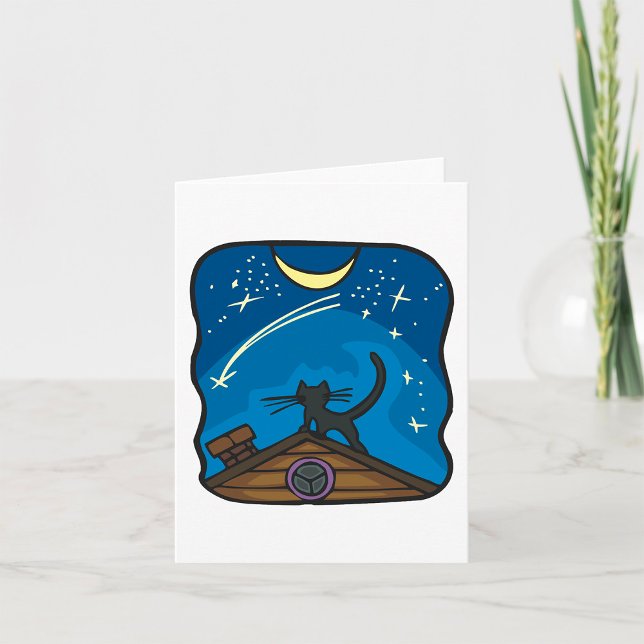 Tarjeta Gato Nocturno En Un Tejado (Subido por el creador)