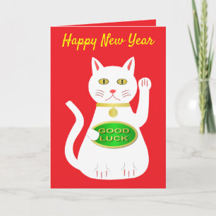 Tarjeta Gato Oriental de la Suerte Año Nuevo Chino Persona