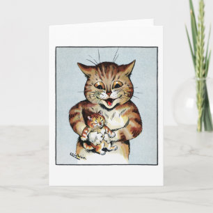 Tarjeta Gato padre sosteniendo un gatito, Louis Wain