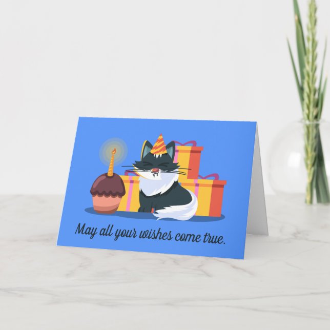 Tarjeta Gato, Pastel, Presenta Cumpleaños (Anverso)