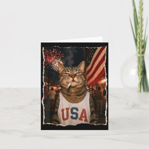 Tarjeta Gato Patriótico Del 4 De Julio Fumando Cigarrillo