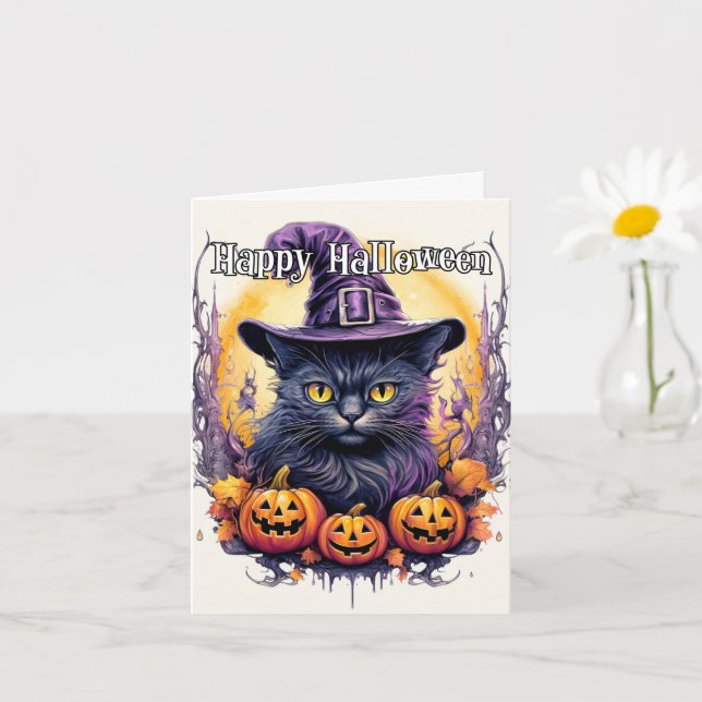 Tarjeta Gato pequeño y sórdido | Feliz Halloween (Planta pequeña)