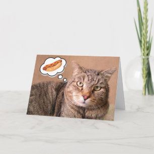 Tarjeta Gato, Perro Caliente Y Cumpleaños De Hamburger