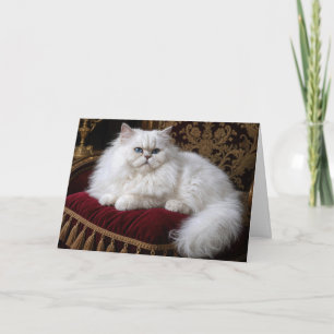 Tarjeta Gato Persa Blanco de Cumpleaños en una Almohadilla