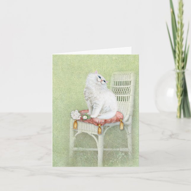 Tarjeta gato persa blanco en silla notecard (Anverso)