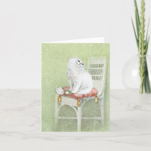 Tarjeta gato persa blanco en silla notecard