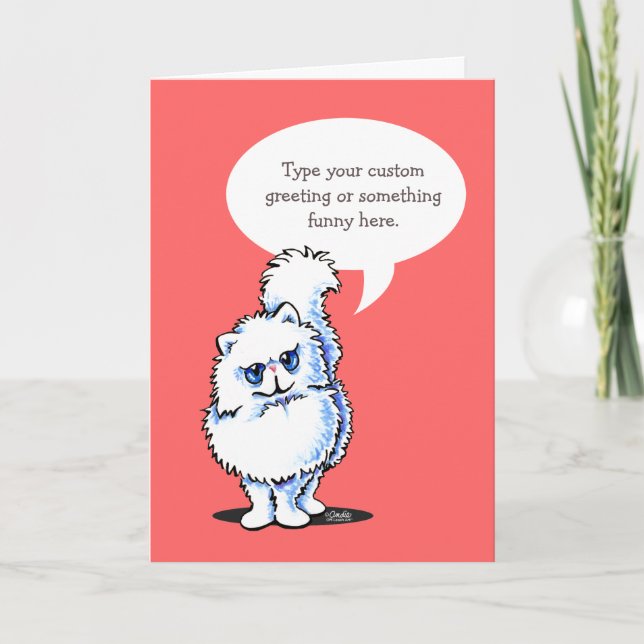 Tarjeta Gato persa blanco habla a su Personalizado saludar (Anverso)