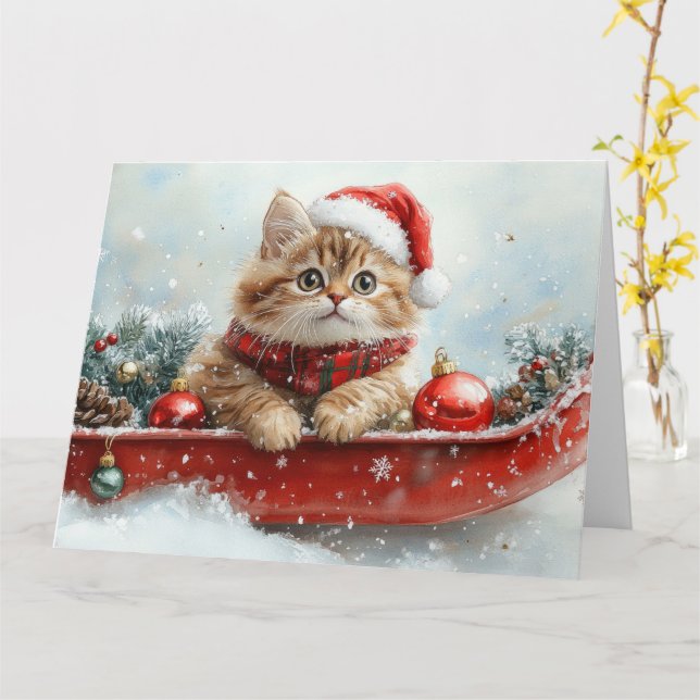 Tarjeta Gato persa encorvado deja que nieve Navidades (flor amarilla)