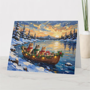 Tarjeta Gato Persa Navidad Barco Fiesta