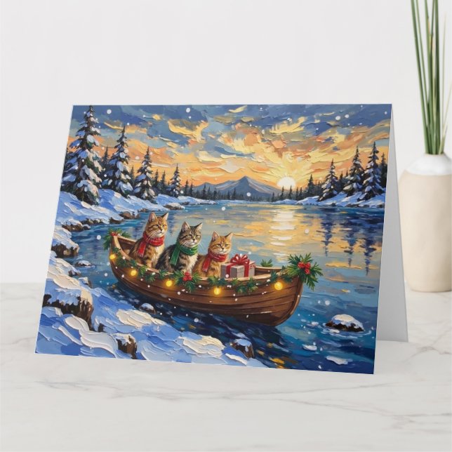 Tarjeta Gato Persa Navidad Barco Fiesta (Anverso)