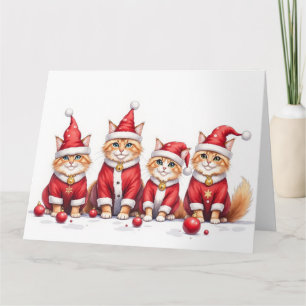 Tarjeta Gato Persa Vestido De Navidad Sombrero De Santa