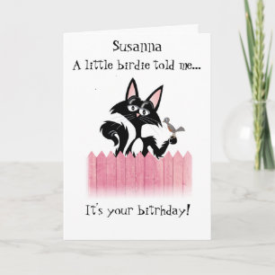 Tarjeta gato personalizado, pequeño birdie me dijo... cump