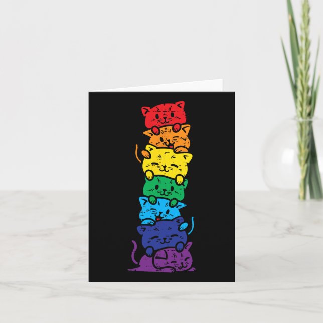 Tarjeta Gato Pila Arcoiris Orgullo Gay Cute Lgbt Animal Ma (Anverso)