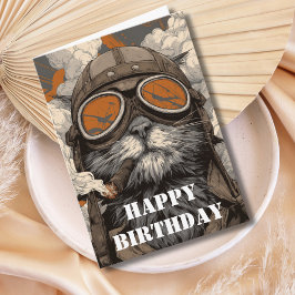 Tarjeta Gato piloto aviador de cumpleaños divertido y geni