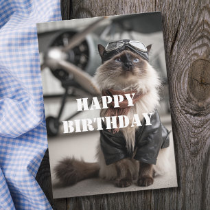 Tarjeta Gato piloto de cumpleaños avión genial divertido a