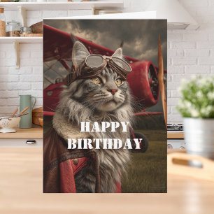 Tarjeta Gato piloto de cumpleaños avión genial divertido a