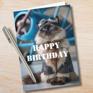 Tarjeta Gato piloto de cumpleaños avión genial divertido a