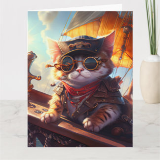 Tarjeta Gato pirata de Steampunk