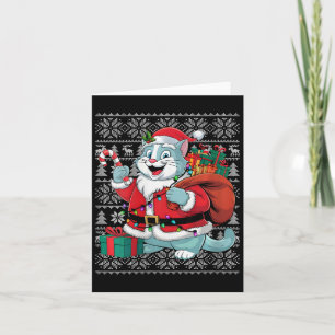 Tarjeta Gato Polar femenino Navidad Estilo suéter Santa Po