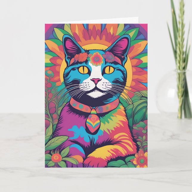 Tarjeta Gato psicodélico (Anverso)