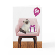 Gato Ragdoll con globo de cumpleaños número 85