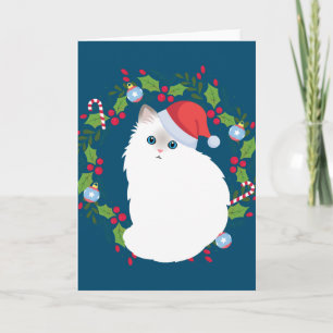Tarjeta Gato Ragdoll Corona de Navidad