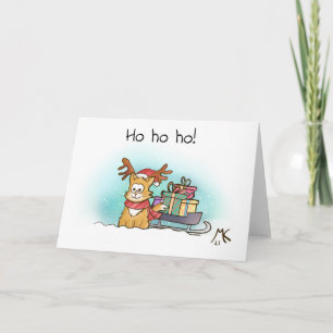Tarjeta Gato Reno y Trineo con Regalos de Navidad