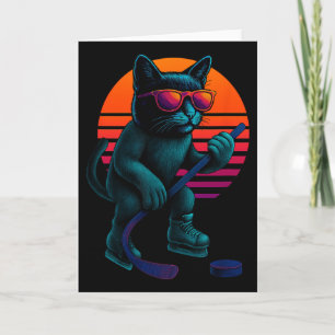 Tarjeta Gato Retro Con Palo De Hielo Jugador De Hockey Sob