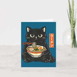 Tarjeta Gato retro japonés kawaii ramen comiendo fideos